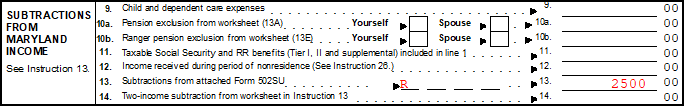 Image of  line 13 on MD Form 502.